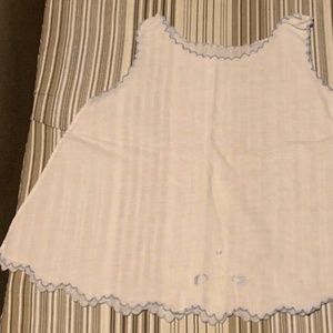 Vintage Baby / Toddler / Doll White Cotton Dress with lt. blue embroidery 1949